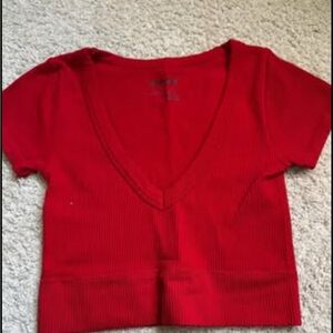 V-Neck Ribbed Crop Tops